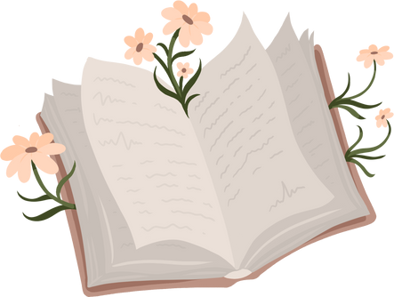 Open Book with Pink Flowers Illustration 